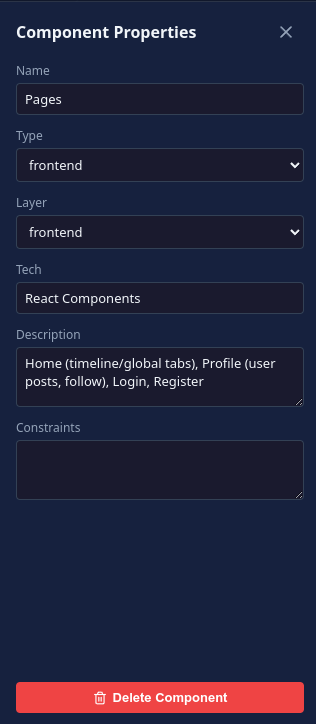 Side Panel showing component properties
